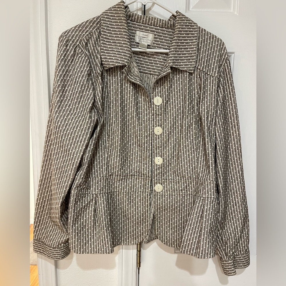 EUC CHRISTOPHER & BANKS LONG SLEEVE JACKET. Button Front with Peplum. Size XL.